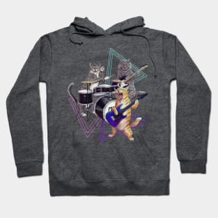 Cat band- Rock band kitties playing the bass, electric guitar, and drums Hoodie